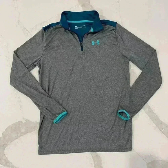 Under Armour Heatgear Half Zip Pullover Youth XL Loose Fit Gray/Blue Athleisure - Picture 1 of 6